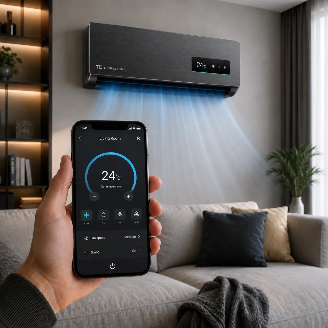 ThermoClima sterowanie smartfonem pilotem i wyswietlacz cyfrowy